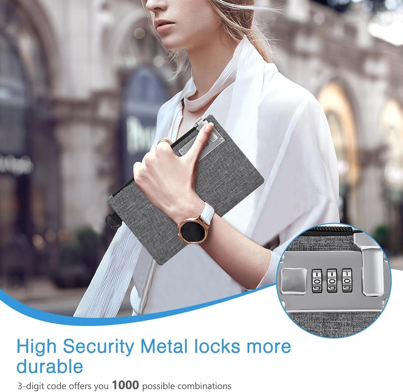 AMIR Money Bags with Zipper, 5x8 Inches, Money Pouch, Cash Bag, Coin Purse Bank Bags with Zipper for Travel, Cash, Jewelry, Passports, Credit Cards - Grey - Image 4